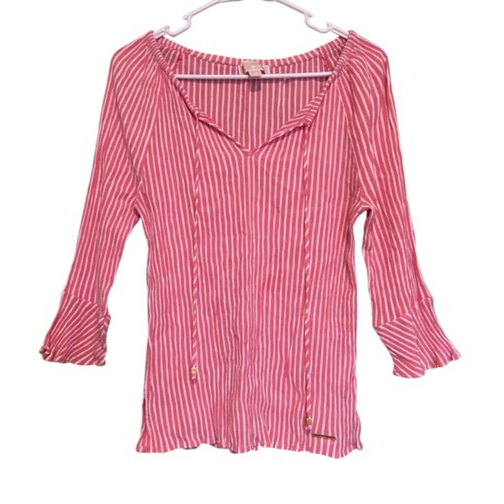 Michael Kors V-neck Drawstring Linen Lightweight Blouse Size Extra Small XS